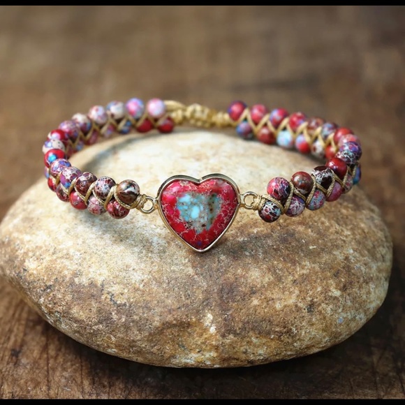 New Natural Stone Heart Charm Bracelets - Picture 3 of 9